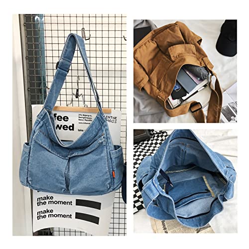 KlaOYer Canvas Messenger Bag Large Hobo Bag Crossbody Shoulder Bag Tote Bag with Pocket for Women and Men (Black) - Image 3