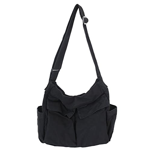 KlaOYer Canvas Messenger Bag Large Hobo Bag Crossbody Shoulder Bag Tote Bag with Pocket for Women and Men (Black) - Image 1