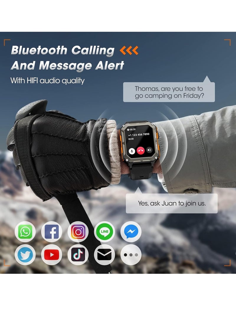 عربست ساعة ذكية عسكرية للرجال مع ضغط الدم (الرد/إجراء مكالمة)، ساعة ذكية تكتيكية متينة لأجهزة أندرويد وآيفون، مقاومة للماء حتى 10 أجهزة الصراف الآلي للرياضة الخارجية واللياقة البدنية مع معدل ضربات القلب - Image 4