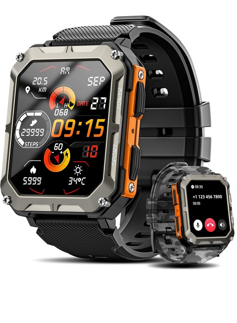 عربست ساعة ذكية عسكرية للرجال مع ضغط الدم (الرد/إجراء مكالمة)، ساعة ذكية تكتيكية متينة لأجهزة أندرويد وآيفون، مقاومة للماء حتى 10 أجهزة الصراف الآلي للرياضة الخارجية واللياقة البدنية مع معدل ضربات القلب - Image 1
