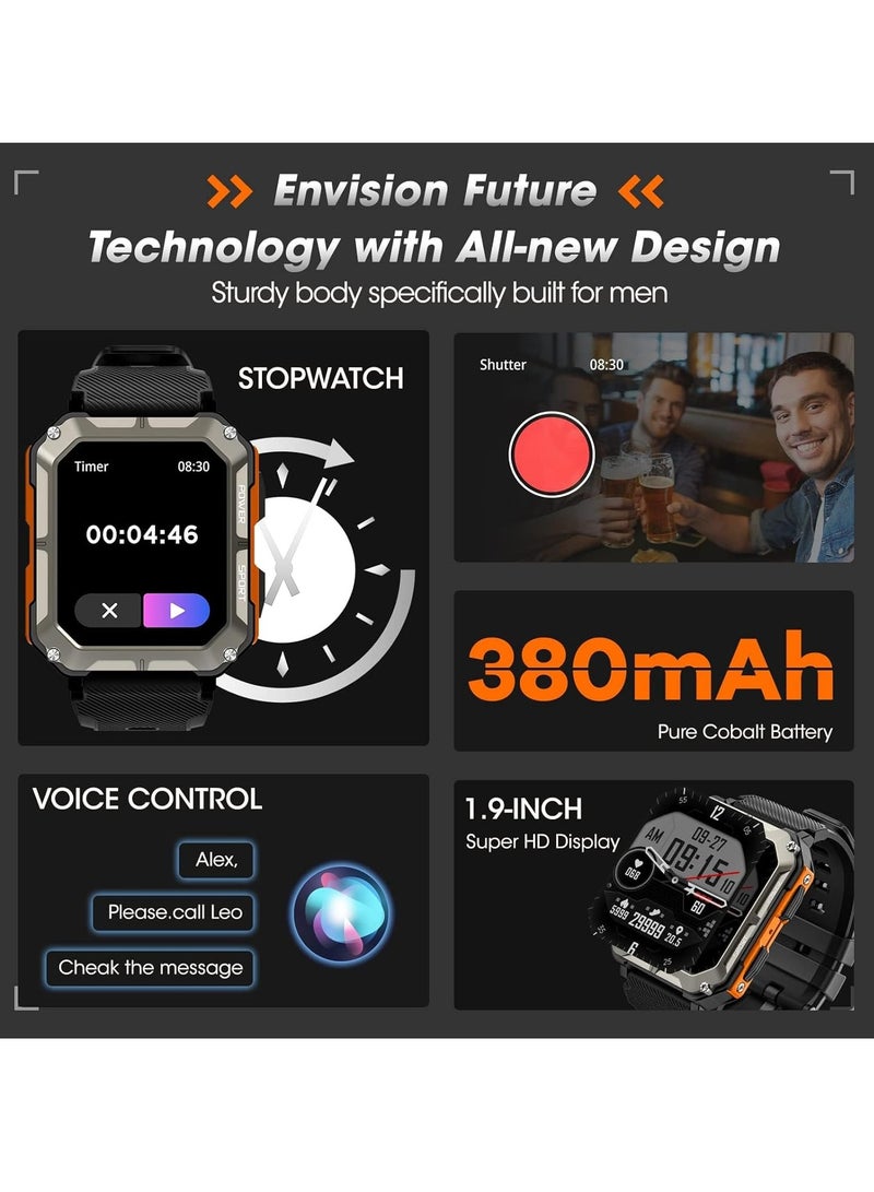 عربست ساعة ذكية عسكرية للرجال مع ضغط الدم (الرد/إجراء مكالمة)، ساعة ذكية تكتيكية متينة لأجهزة أندرويد وآيفون، مقاومة للماء حتى 10 أجهزة الصراف الآلي للرياضة الخارجية واللياقة البدنية مع معدل ضربات القلب - Image 3
