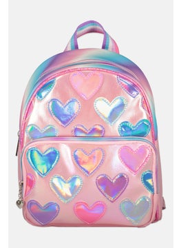 Kids Girl Metallic Backpack 26 H x 21 L x 11 w cm, Pink Combo