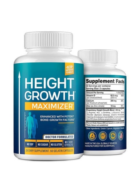Growth Capsules to Grow Taller - Height Growth Maximizer With Calcium For Bone Strength Natural Get Taller Supplement to Increase Bone Growth - Free of Growth Hormone