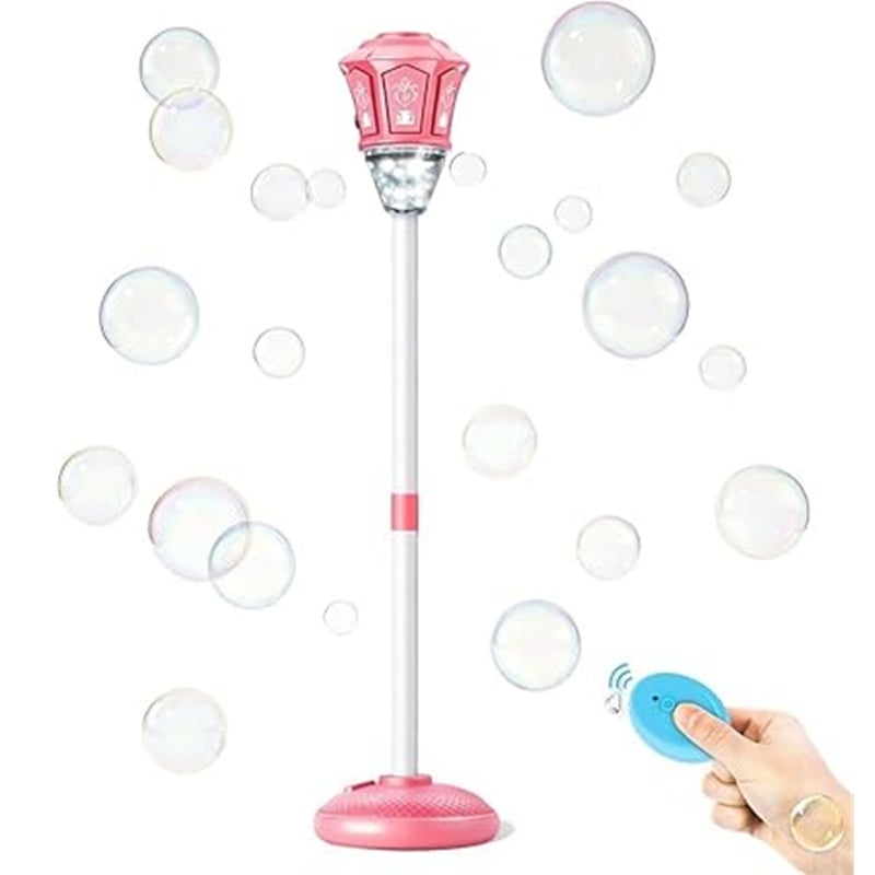 Automatic Bubble Machine: Pink Rechargeable Height-Adjustable Bubble Maker - Remote-Controlled With Soft Lights & Music Bubble Blower for Kids, Garden Parties, Indoor Outdoor Events - Image 1
