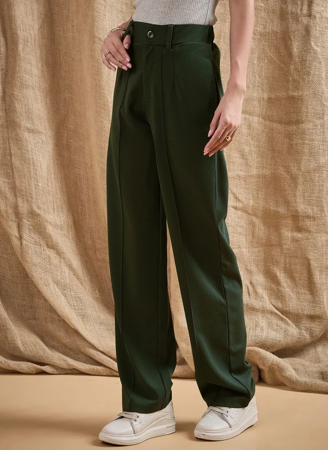 SASSAFRAS Olive Green High-Rise Pleated Trousers for Women