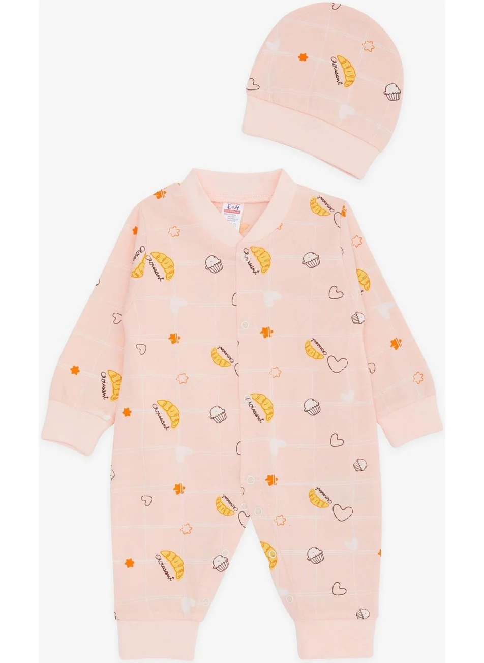 Breeze Baby Girl Jumpsuit Food Themed Star Patterned 0-3 Months-6 Months, Powder