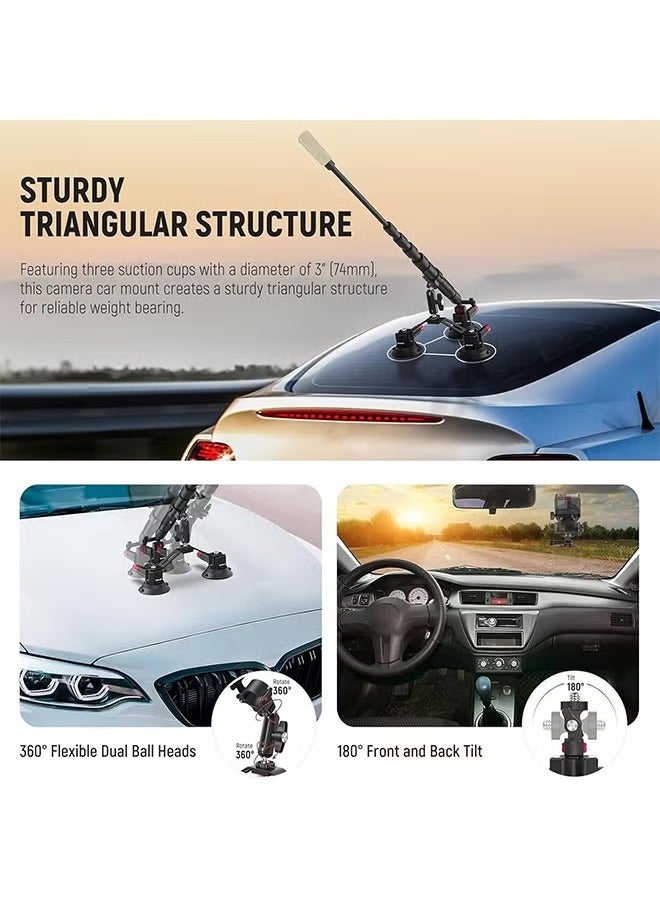 Neewer NEEWER Triple Suction Cup Car Mount Kit with 2in1 Extension Pole/Selfie Stick, Quick Release Outside Windshield Magic Arm Camera Mount with Action Camera Adapter Compatible with GoPro Insta360, CA065  - Image 4