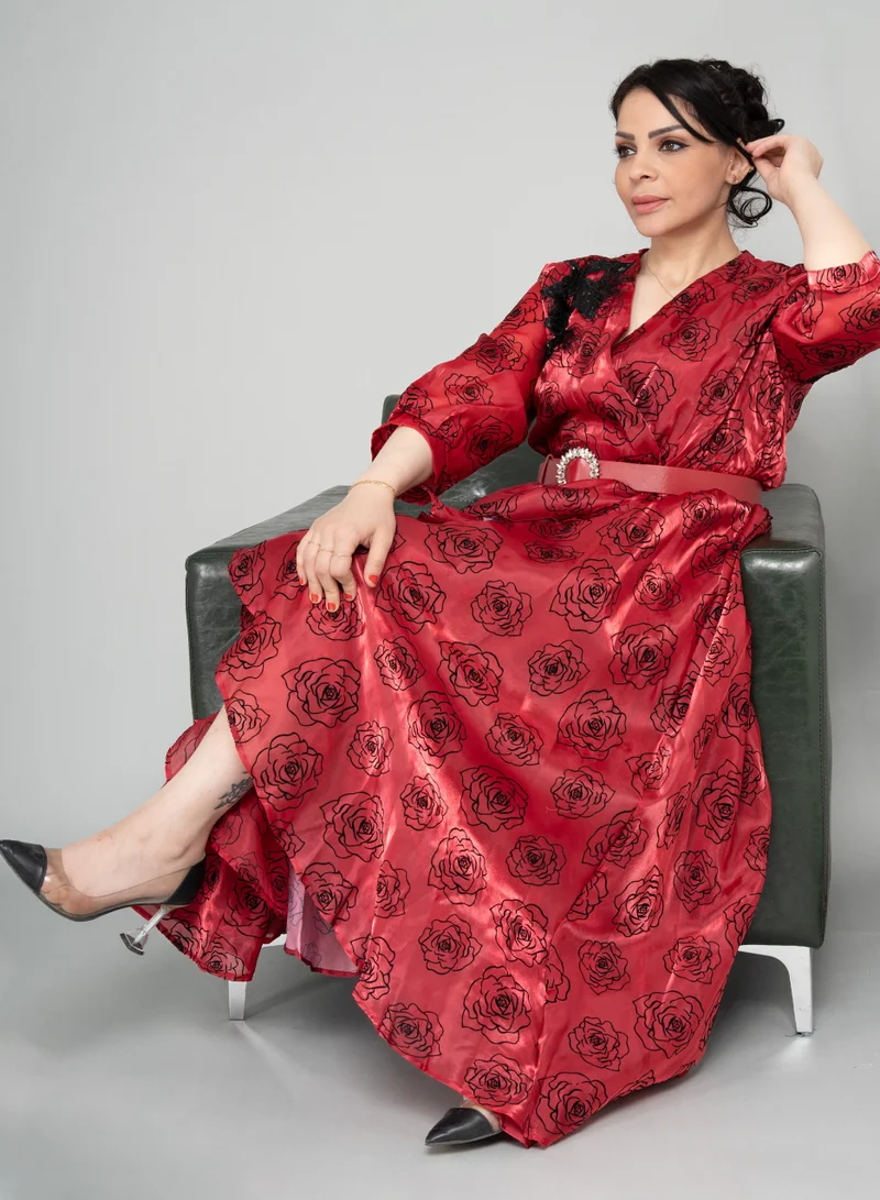 IKKXA Floral Red Flowing Dress