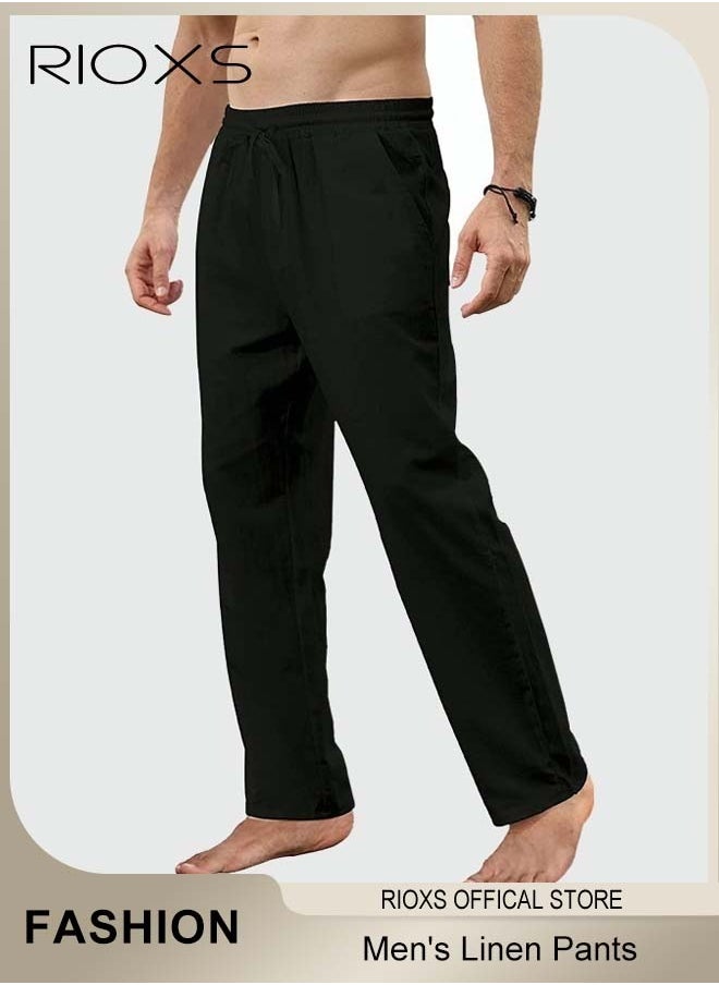 Men's Cotton Linen Trousers, Solid Summer Beach Yoga Pants, Casual Elastic Waist Drawstring Trousers, Lightweight Pants With Two Side Pockets, Gift For Men Friend Father - pzsku/Z36D72CAB5E94876AF22EZ/45/_/1735095091/2227b70d-928b-48b8-b045-9862ef5402f9