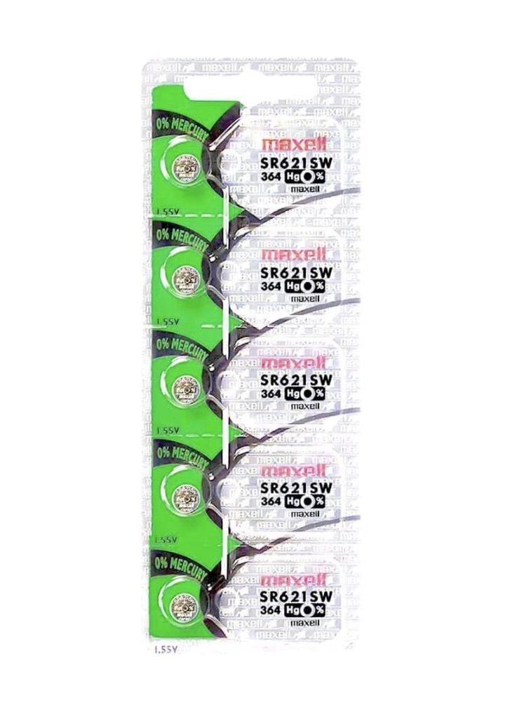 Maxell Watch Battery Button Cell SR621SW SR-621SW 364 (Pack of 5)