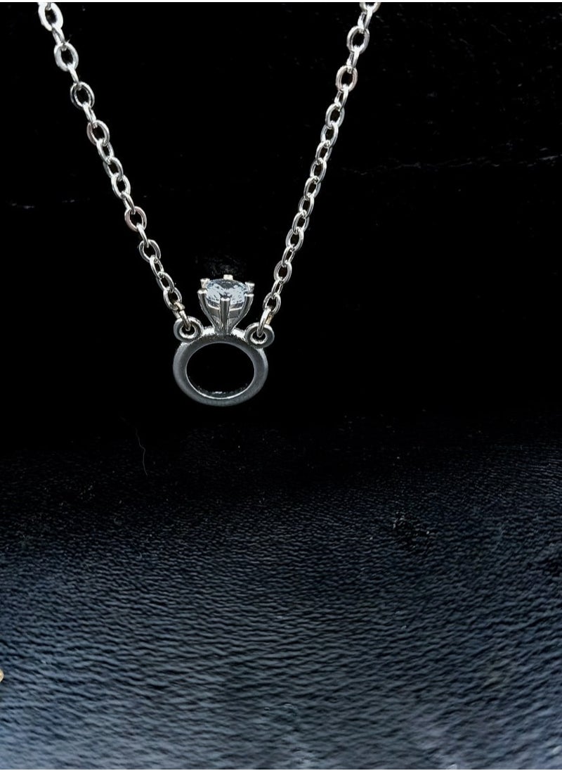 3Diamonds Elegant Platinum-Plated Necklace with Round Solitaire Ring Pendant  - Image 2
