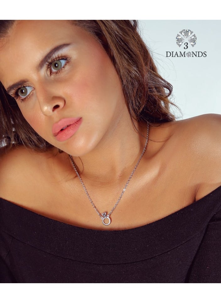 3Diamonds Elegant Platinum-Plated Necklace with Round Solitaire Ring Pendant  - Image 1