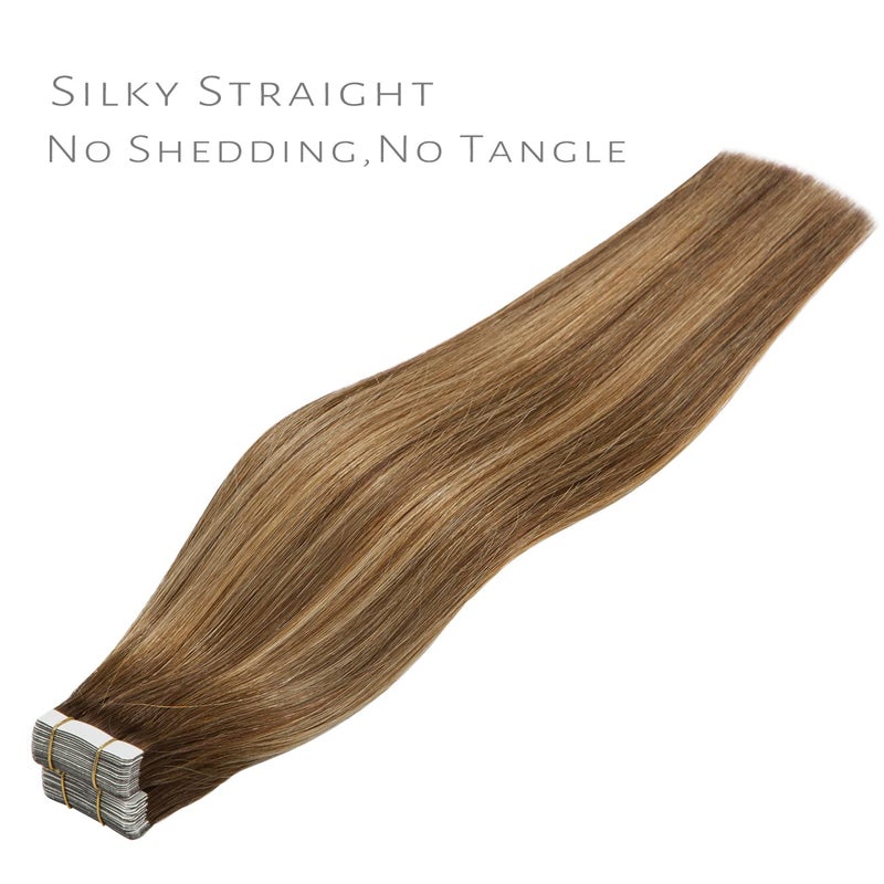 Lacer Tape in Hair Extensions Real Human Hair Seamless Rooted Chocolate Brown to Caramel Blonde Hair Extensions Tape in Real Hair Straight 12 Inch 20Pcs 30 Grams - Image 2