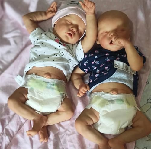 GYCV Lifelike Reborn Baby Dolls Twins Newborn Girls 18 Inch Full Body Silicone Realistic Baby Doll Real Life Baby Dolls Twins Reborn Toy Set w Feeding Accessories Gift Box Xmas Gifts for Kids - Image 1