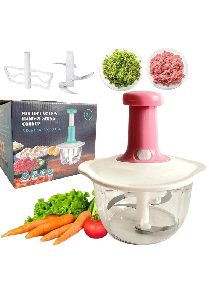 اي ار تي سي قطاعة طعام بضغط يدوي ، محضر طعام يدوي غير كهربائي وقطاعة مبشرة 2 لتر وردي من ARTC - Image 1