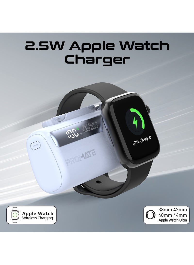 PROMATE 5000 mAh Promate 5000mAh Portable Power Bank with Built-In 20W USB-C In/Out Foldable Connector and 12W Lightning Foldable Connector, Apple Watch Charger, Fast USB-C Charging Port, Charge Protection, LED Display, PowerUp-Trio Blue - Image 5