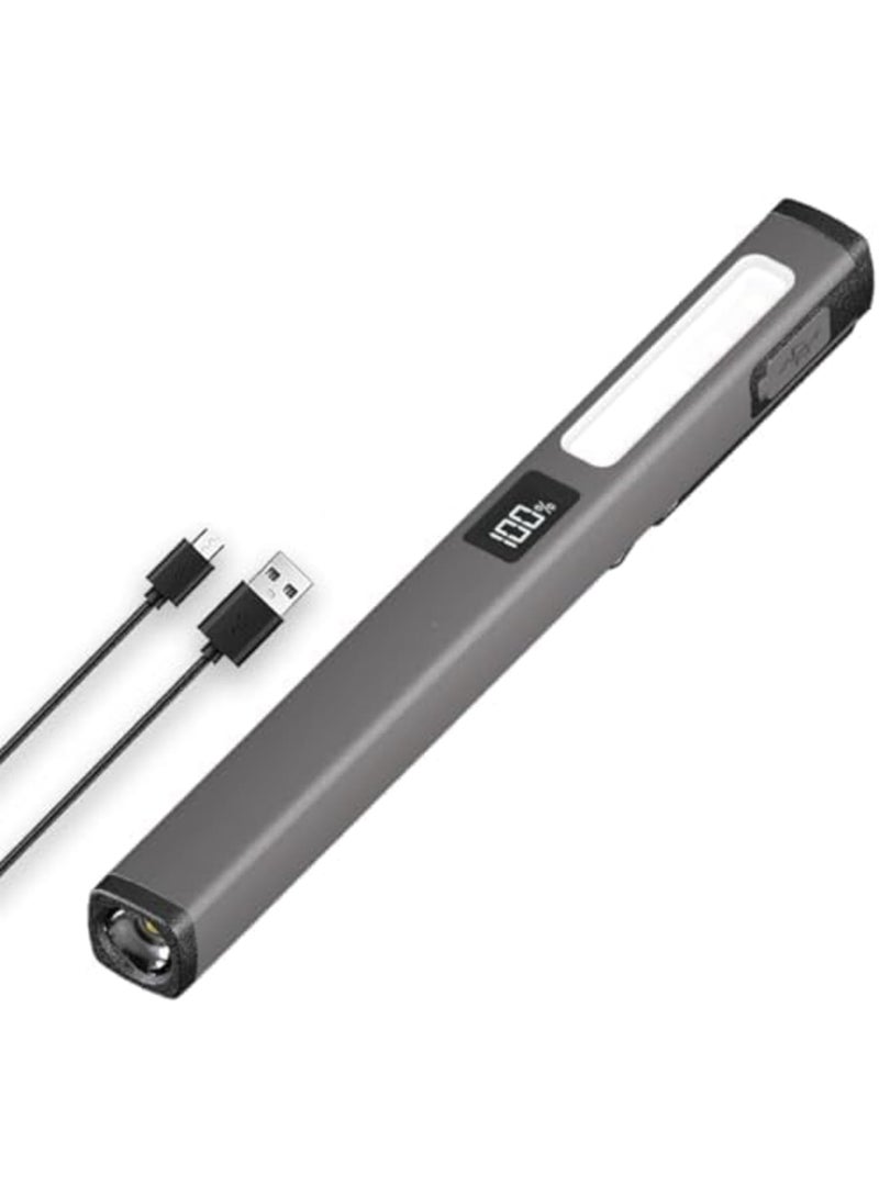 Luckam Rechargeable Pen Flashlight with COB Work Light ? Compact LED Pocket for Home, Car, and Emergencies, USB-C Charging, 6 Stage Lighting Modes, LCD Display, Portable Mini Electric Torch (Grey) - Image 1