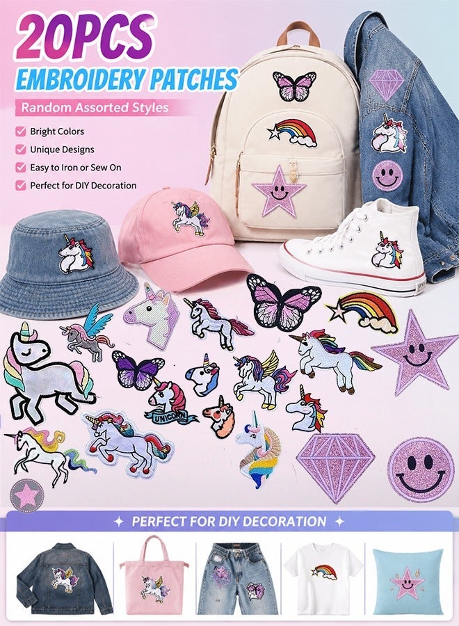 Bukela Patches for Clothing，20 PCS Iron Patches，Embroidery Patches, Random Assorted Styles Embroidered Patches, DIY Ironing Sewing Dress Jeans T-Shirt School Bag Curtain Hat Jacket Decoration, Assorted Styles Embroidered Patch - Image 1