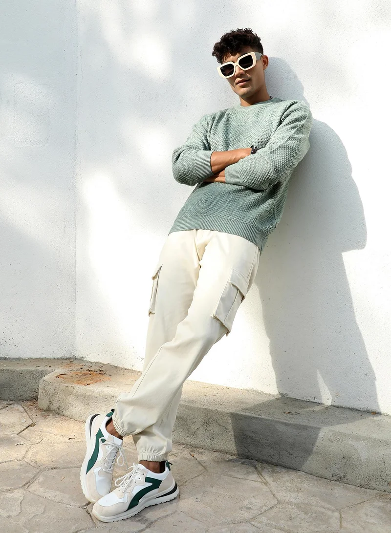 CAHOOT Sage Green Men's Sage Green Textured Knit Pullover Sweater for Men | Best Price UAE