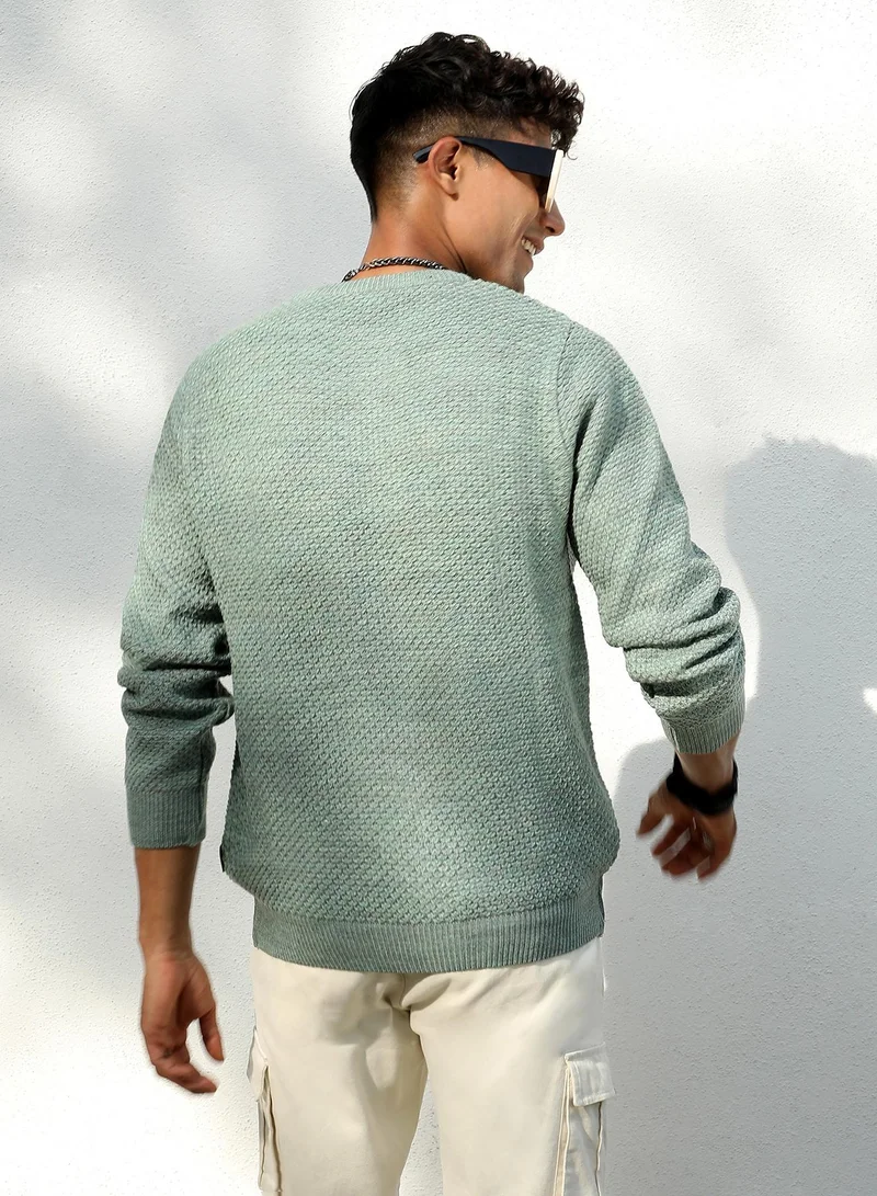 CAHOOT Sage Green Men's Sage Green Textured Knit Pullover Sweater for Men | Best Price UAE