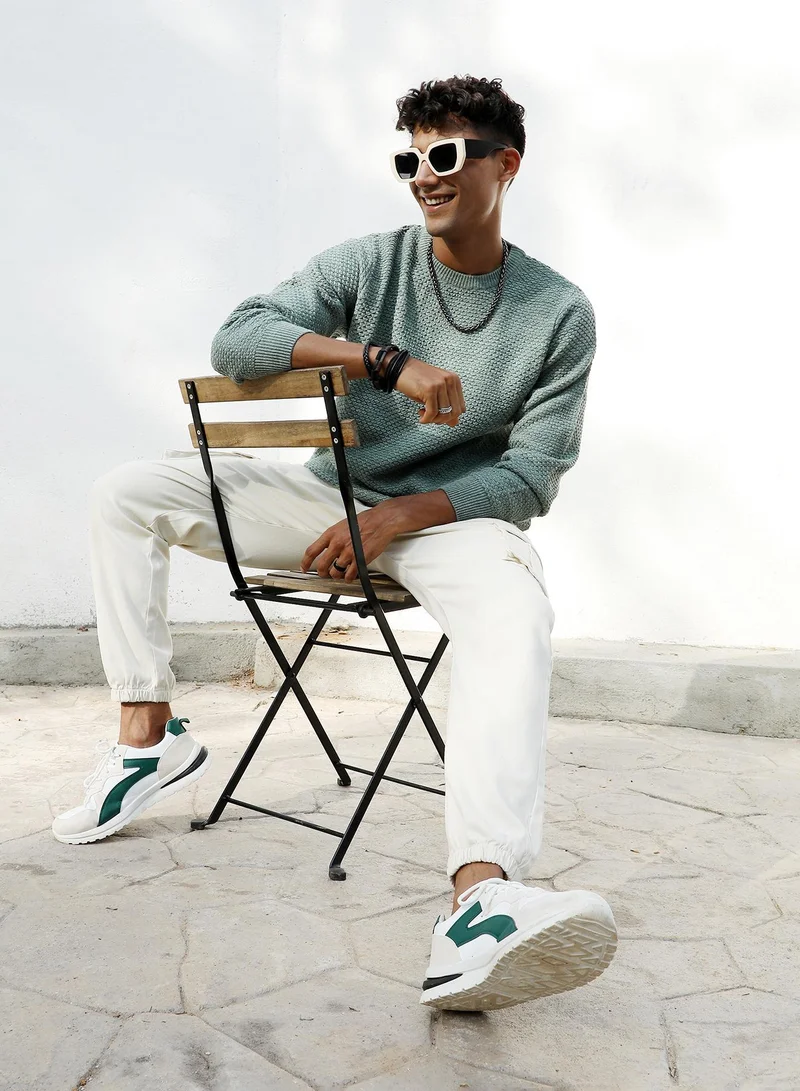 CAHOOT Sage Green Men's Sage Green Textured Knit Pullover Sweater for Men | Best Price UAE