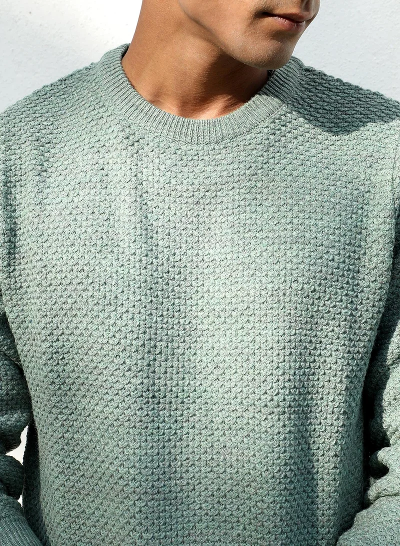 CAHOOT Sage Green Men's Sage Green Textured Knit Pullover Sweater for Men | Best Price UAE