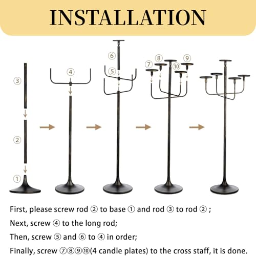 Romadedi Candelabra Tall Candle Holder - 47 inch Floor Candle Holders for Pillar Candles, Candlestick Holders Centerpiece for Home Living Room Decor, French Country, Vintage, Rustic, 2 pcs - Image 4
