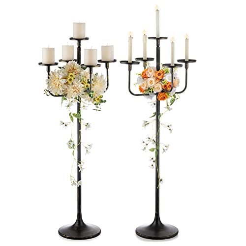 Romadedi Candelabra Tall Candle Holder - 47 inch Floor Candle Holders for Pillar Candles, Candlestick Holders Centerpiece for Home Living Room Decor, French Country, Vintage, Rustic, 2 pcs - Image 1
