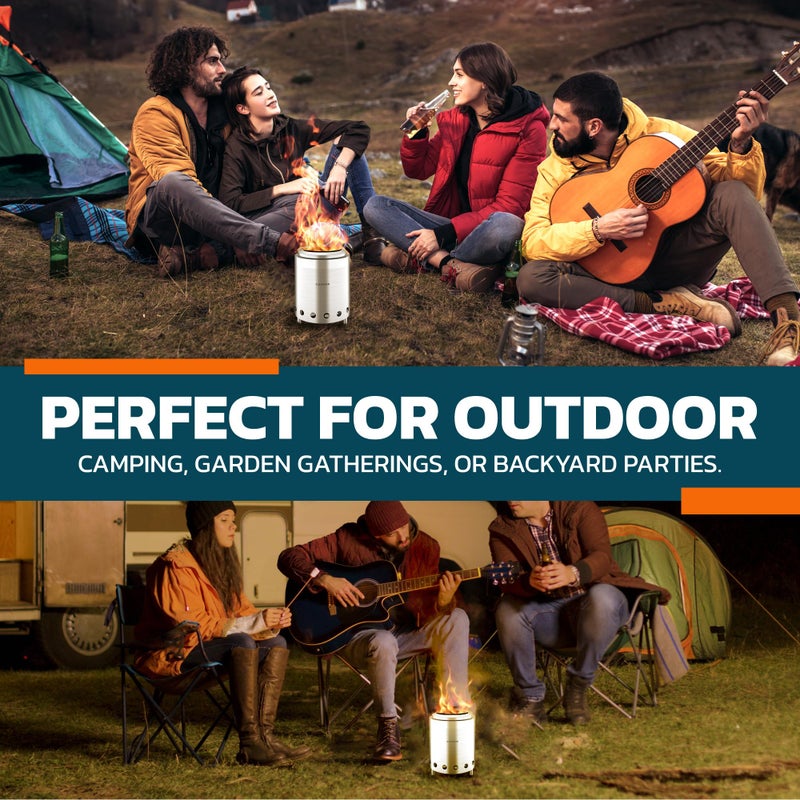 Campior Wood Burning Fire Pit Stove - Smokeless Outdoor Stove for Efficient Wood Fires, Camping, Cooking, and Garden Gatherings, Durable, Stainless Steel with Removable Ash Pan, Stand and Carry Bag - Image 5