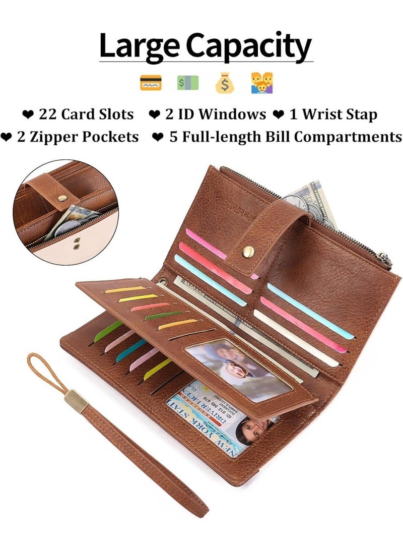 Women's Wallet with RFID Blocking PU Leather Large Capacity Card Holder with Wrist Strap, Money Storage with Zipper for Travel, Work, Gym, Beach, Commuting, Dating, Students, Everyday Organization - Image 5