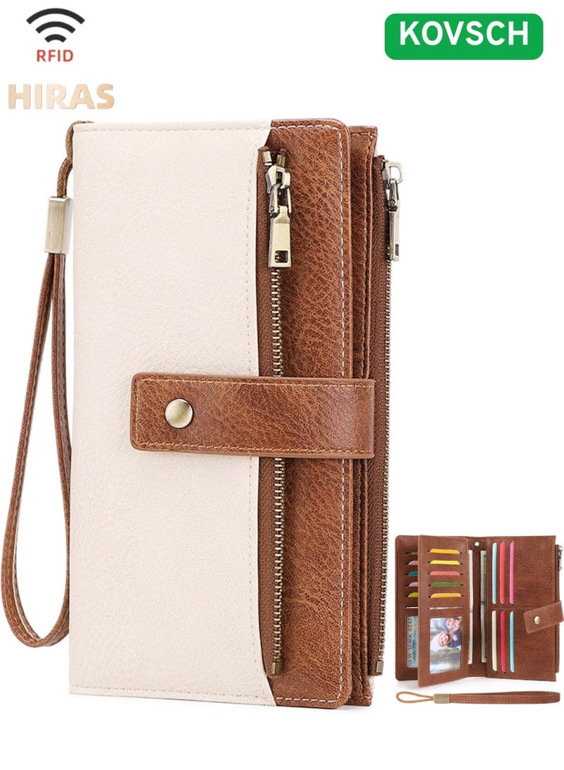 Women's Wallet with RFID Blocking PU Leather Large Capacity Card Holder with Wrist Strap, Money Storage with Zipper for Travel, Work, Gym, Beach, Commuting, Dating, Students, Everyday Organization - Image 1