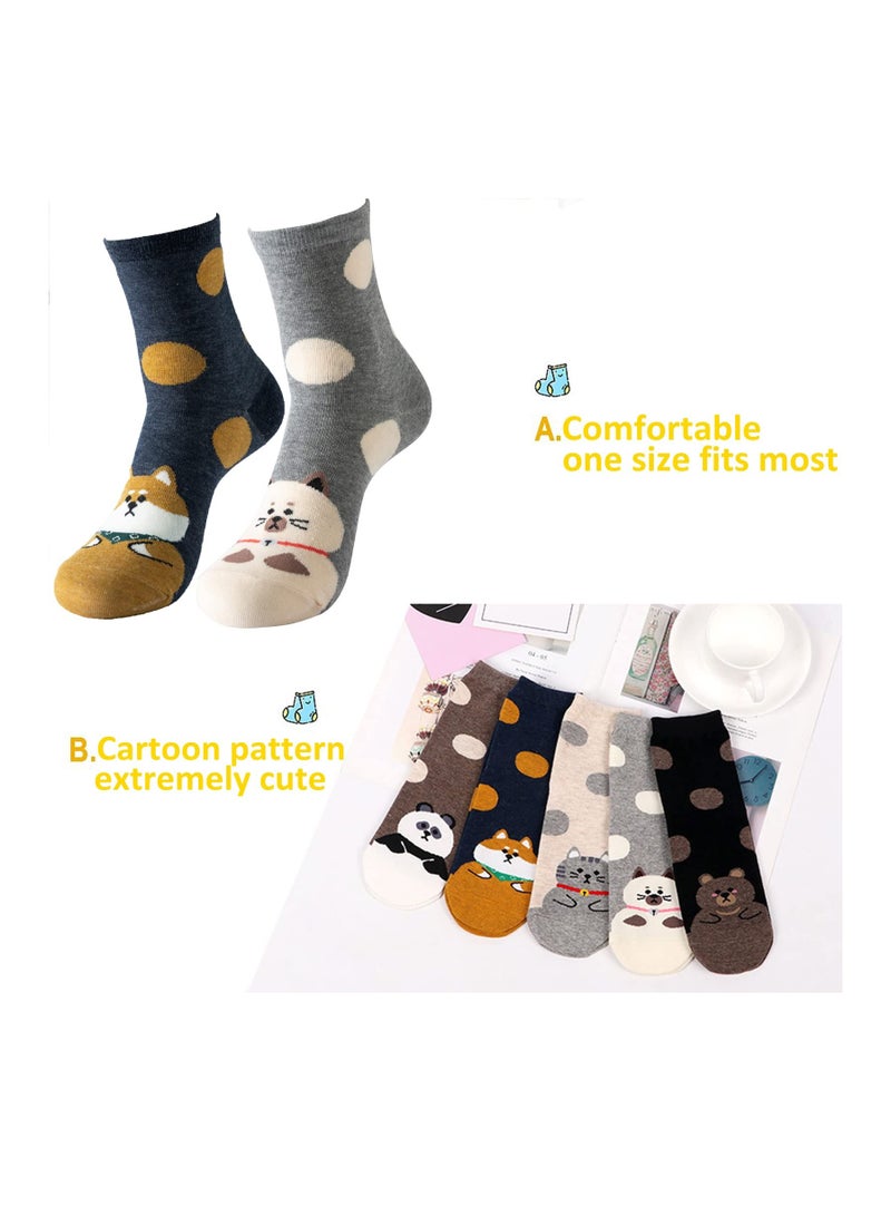 SYOSI 5 Pairs Cat Socks for Womens Animal Dog Funny Novelty Cotton Cartoon Long Tube Gifts Women Girls - Image 5