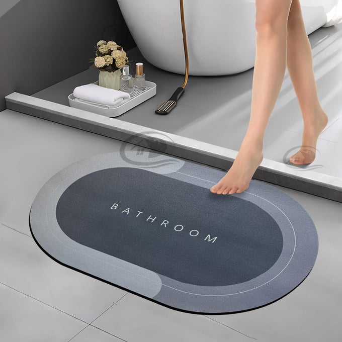 3 PIECES (3.5MM) WATER SOAKING BATHROOM PRINT DOOR MAT, WATER ABSORBENT MAT (40X60CM) GREY