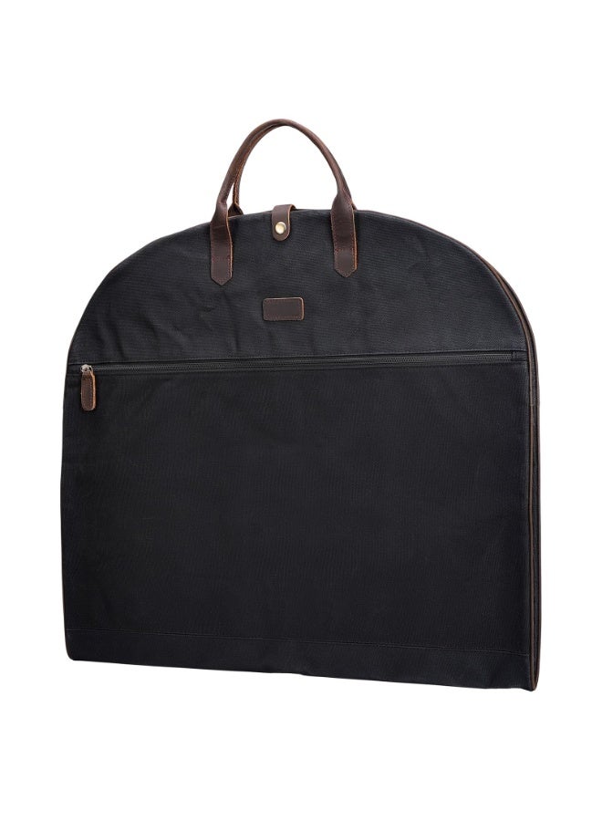 43-inch Waxed Canvas Full Grain Leather Trim Carry-On Garment Bag, Waterproof, Black