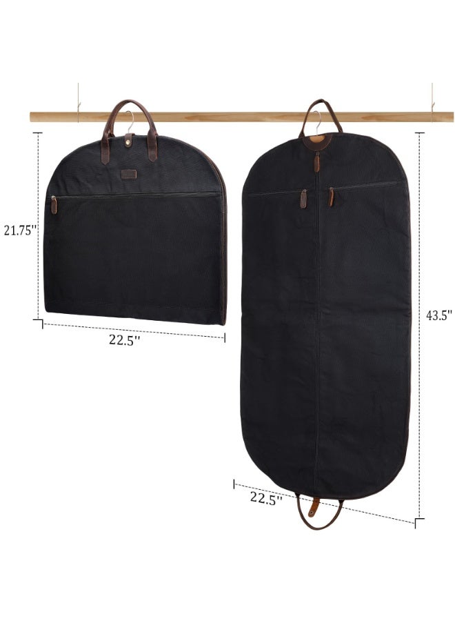43-inch Waxed Canvas Full Grain Leather Trim Carry-On Garment Bag, Waterproof, Black - Image 5