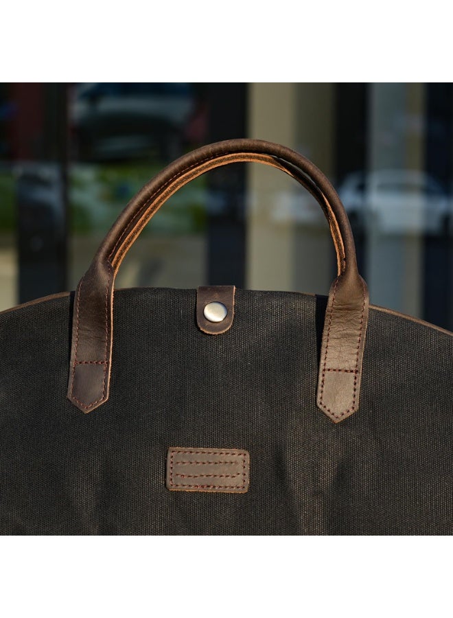 43-inch Waxed Canvas Full Grain Leather Trim Carry-On Garment Bag, Waterproof, Black - Image 3