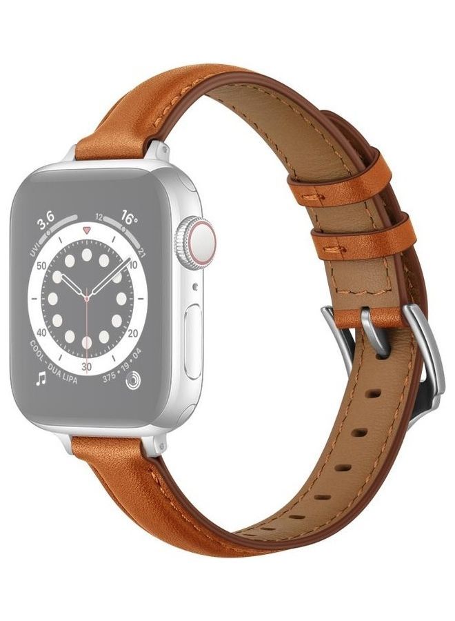 NIBEMINENT Replacement Strap Watchband For Apple Watch Series 7 41mm/6 & SE 5 4 40mm/3 2 1 38mm Brown Silver Buckle - Image 1