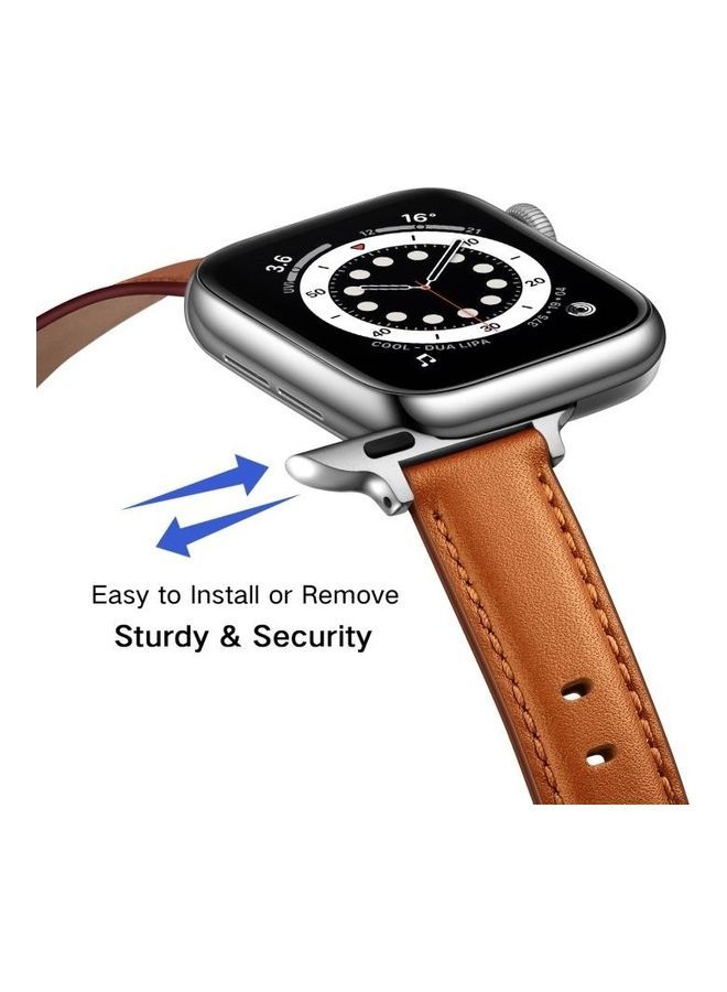NIBEMINENT Replacement Strap Watchband For Apple Watch Series 7 41mm/6 & SE 5 4 40mm/3 2 1 38mm Brown Silver Buckle - Image 5
