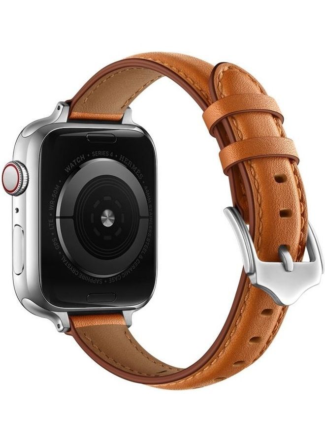 NIBEMINENT Replacement Strap Watchband For Apple Watch Series 7 41mm/6 & SE 5 4 40mm/3 2 1 38mm Brown Silver Buckle - Image 3