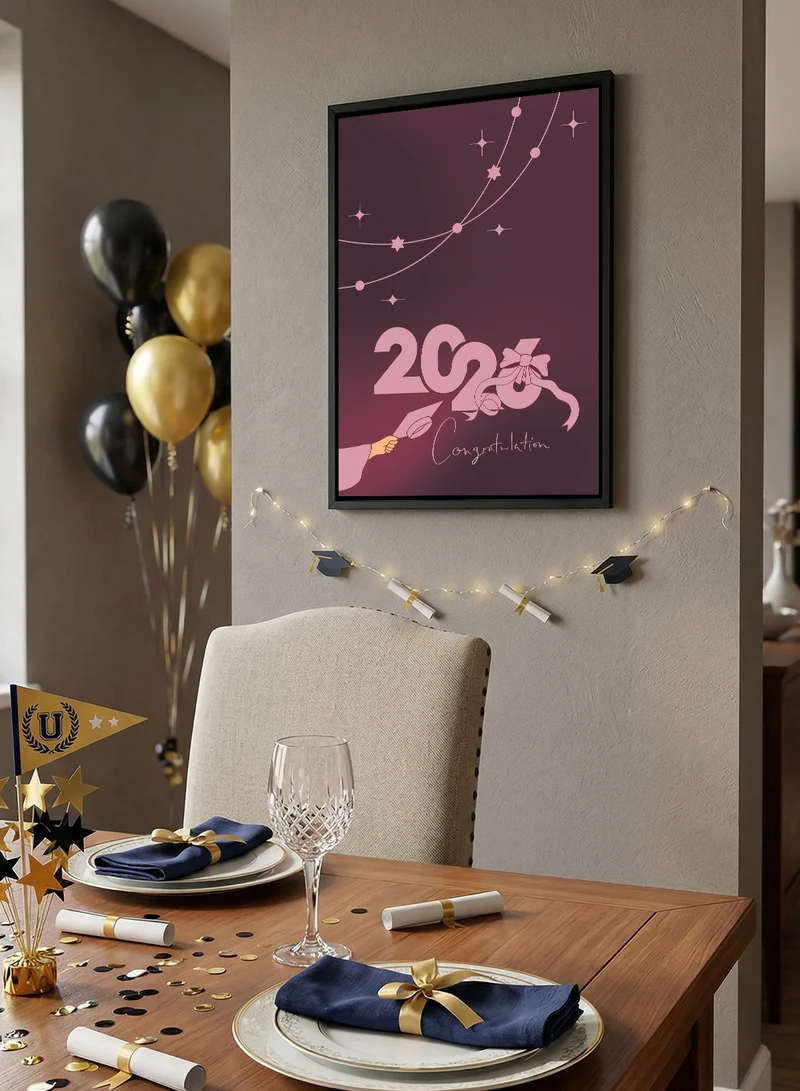 LOWHA Class of 2026 Graduation Canvas Wall Art Stretched Over Wooden Frame with Black Floating Frame and Congratulation Design