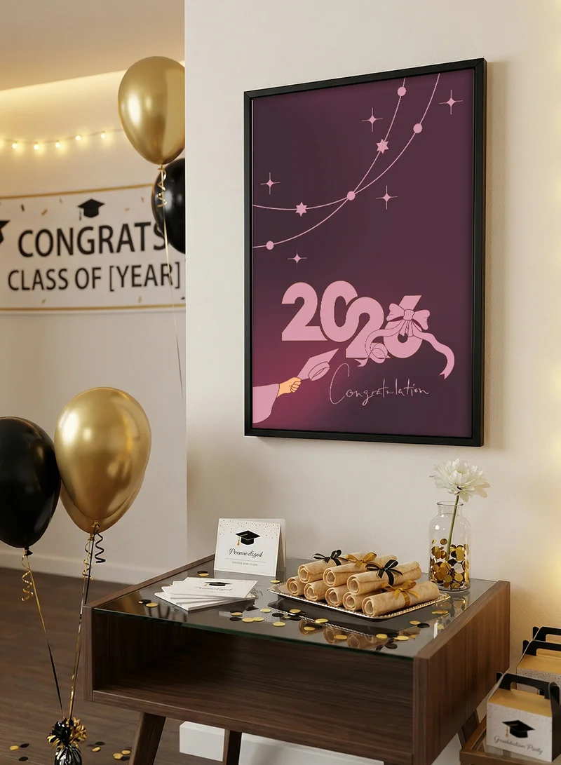 LOWHA Class of 2026 Graduation Canvas Wall Art Stretched Over Wooden Frame with Black Floating Frame and Congratulation Design
