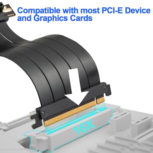 OwlTree PCIE 4.0 Riser Cable 90 Degree, PCIe 4.0 x16 High Speed Flexible Extender Card, EMI Shielded 30AWG, TPE Cable Sleeves, Pcie 4.0 Riser Compatible with 4090 4080 4070 3090 and Pcie 3.0 System 20cm - Image 2