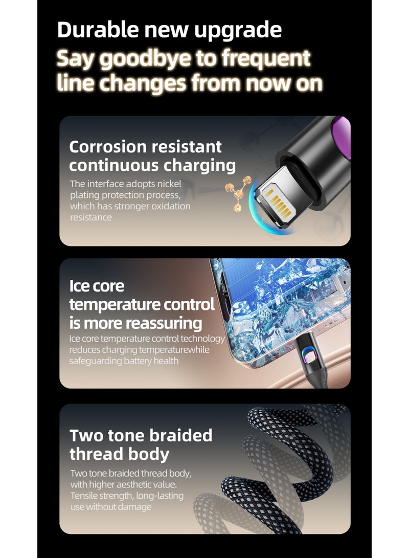 هامزون كابل شحن سريع من USB إلى Lightning بقوة 60 وات بطول 1 متر، سلك شاحن مضفر من النايلون لأجهزة iPhone وiPad وAirPods، يدعم مزامنة البيانات والشحن عالي السرعة - Image 2