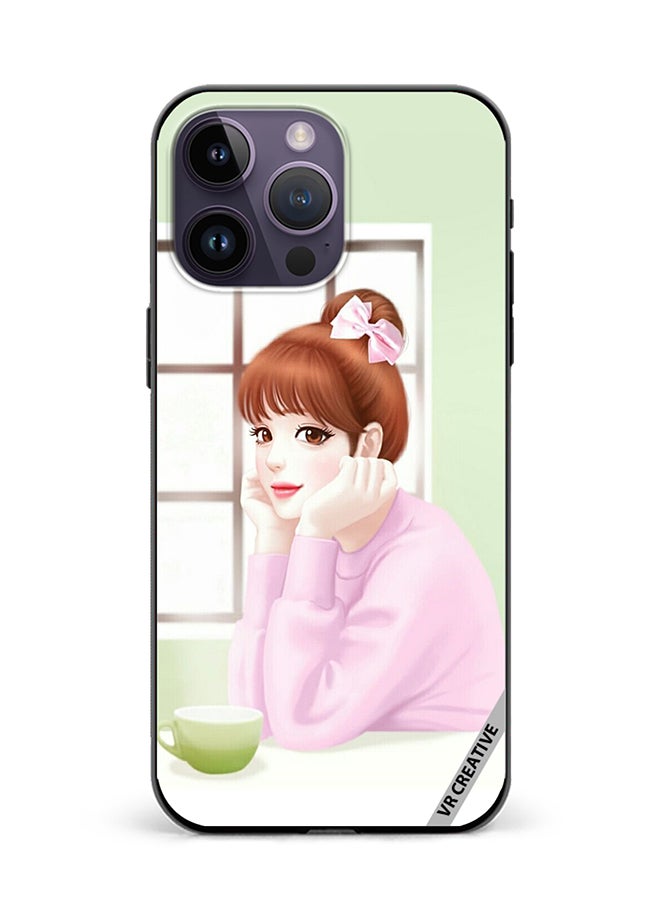 VR CREATIVE Protective Case Cover For Apple iPhone 15 Pro Girl Having Tea Design Multicolour - Image 1