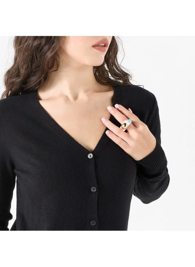 2Xtremz 2Xtremz Solid V-Neck Cardigan with Long Sleeves and Button Closure
