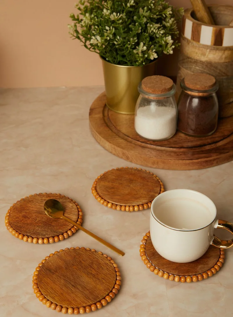 AURORA Set Of 4 Round Natural Log Bark Coasters