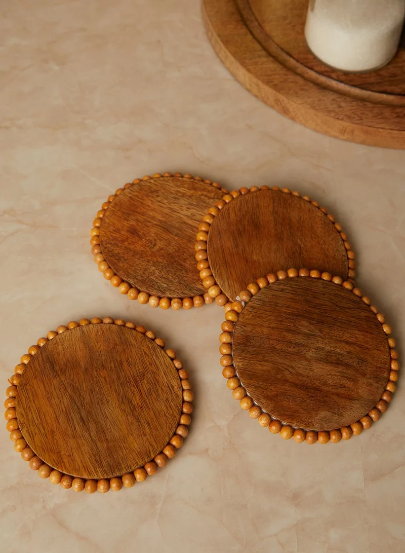 AURORA Set Of 4 Round Natural Log Bark Coasters