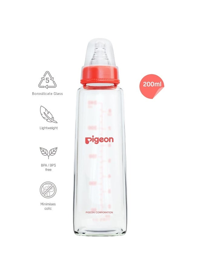 pigeon Flexible Glass Nursing/Feeding Bottle With Added Nipple M, For 4+ Month Babies, Borosilicate Nursing/Feeding Bottle for Babies, BPA Free, BPS Free, Red, 200 ml - Image 2