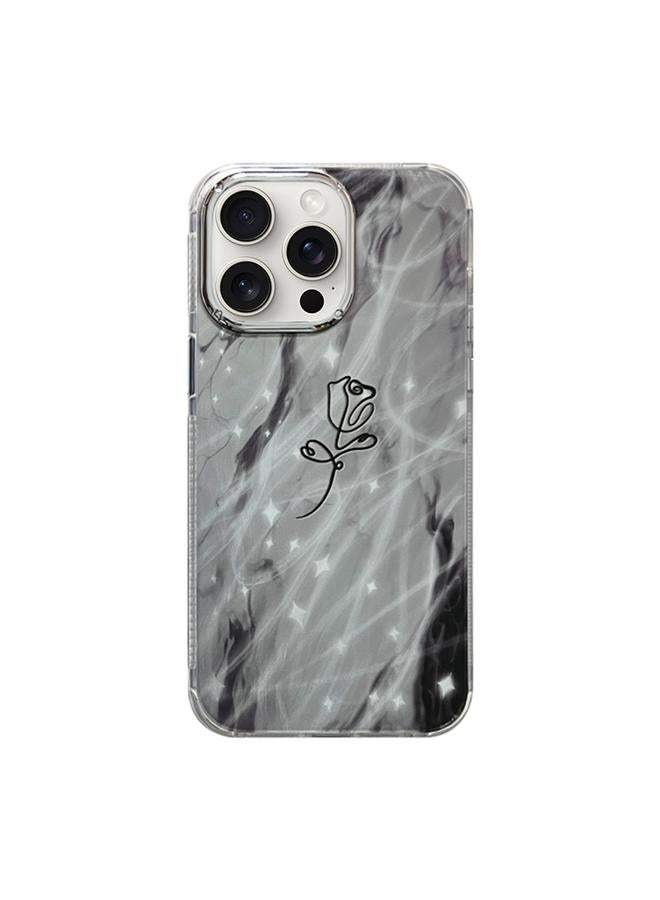 erorex For iPhone 15 Pro Cooling Flash Feather TPU + PC Phone Case(Brief Rose) 