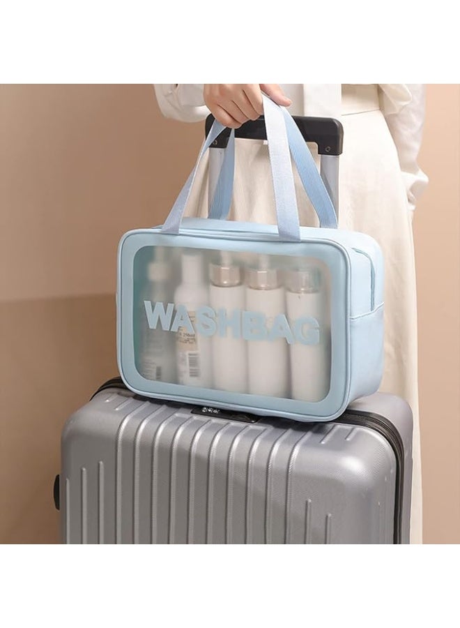 Cosmetic Pouch, Make up Bag for Home & Travel, Toiletry Bag for Cosmetics, Brushes, Accessories Set of 3 - Wash Bag -Cosmetic Organizer Bag for Women and Girls Toiletry Storage Kit (Blue) - Image 4